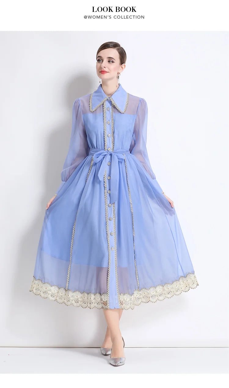 Dresses for Women Fashion Long Sleeve Turn Down Collar Women Dress White Sashes A-LINE Dress Women Vestidos De Verano Mujer Q337