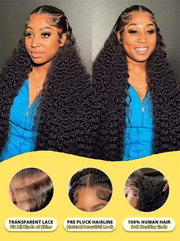 Luvkiss 180 Density Transparent HD Human Hair Wig 30 32 40 Inch Deep Wave 13x4 Curly Lace Front 13x6 Water Wave Lace Frontal Wig