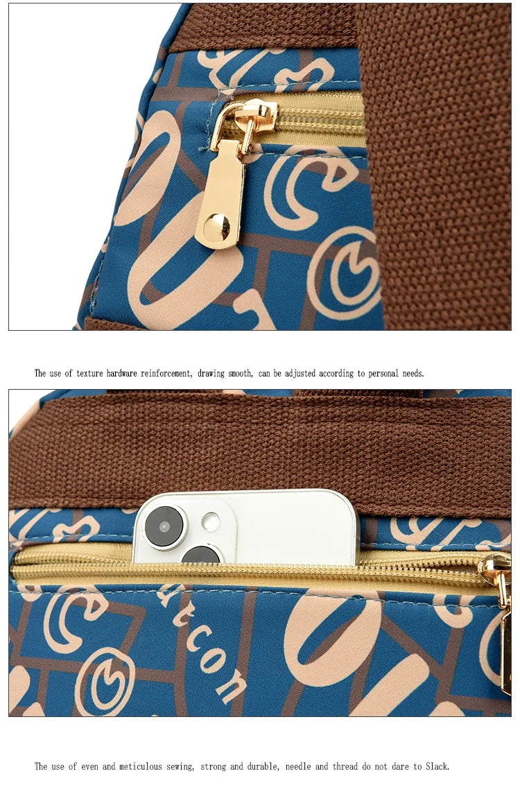 School Bag Women's Oxford Cloth Printed Casual Backpack Fashionable Large Capacity Lightweight Travel Versatile Backpack Backpac