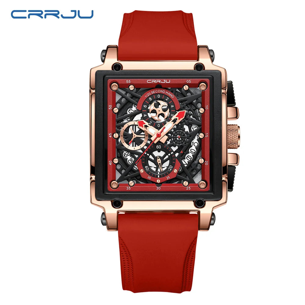 CRRJU Fashion Sports Watches with Large Dial Unique RectangularHollow Design Quartz Wristwatches with Chrongraph Auto Date