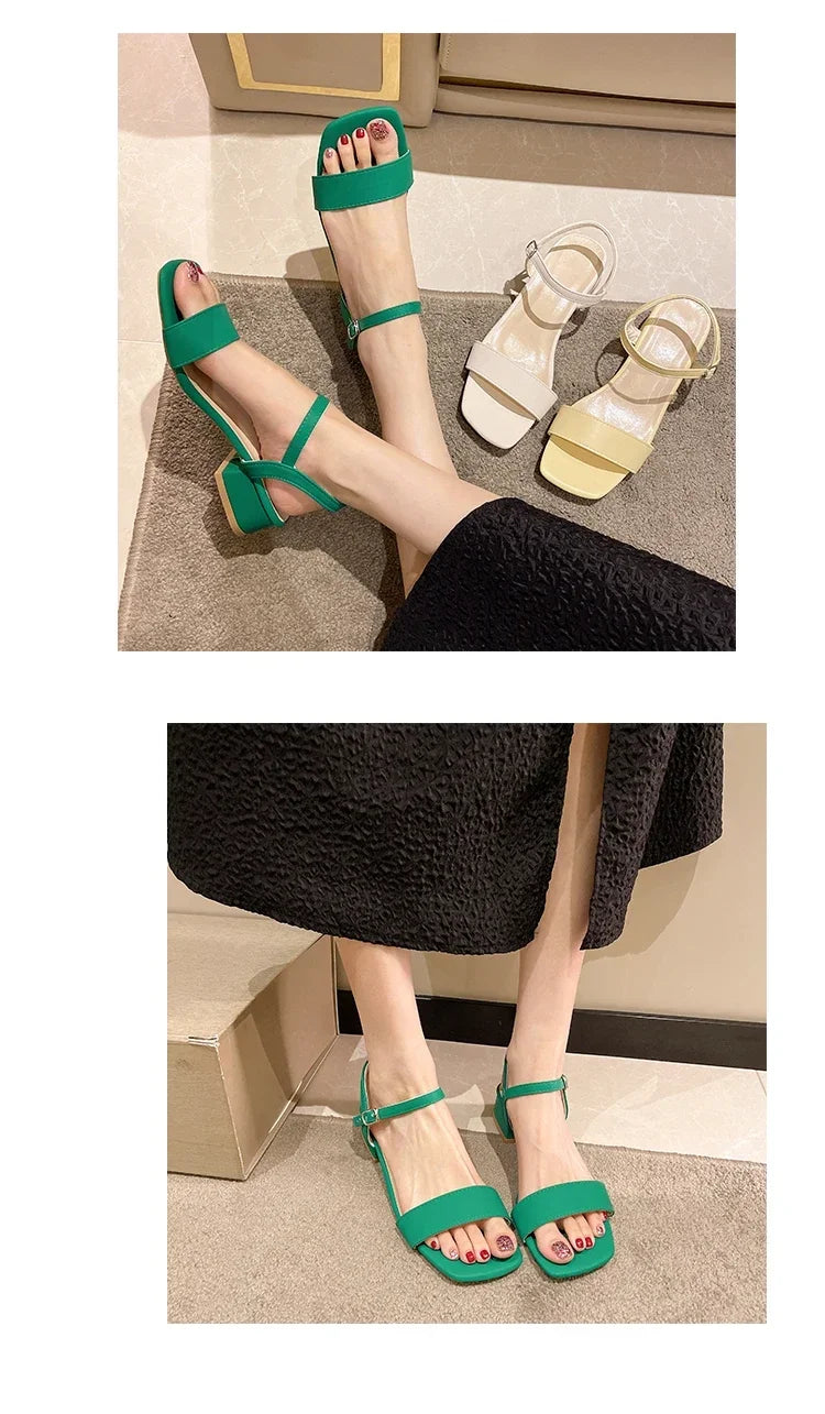 Sandals for women in summer, new thick heeled sandals for women, internet celebrity, gentle one line with buckle, fairy style