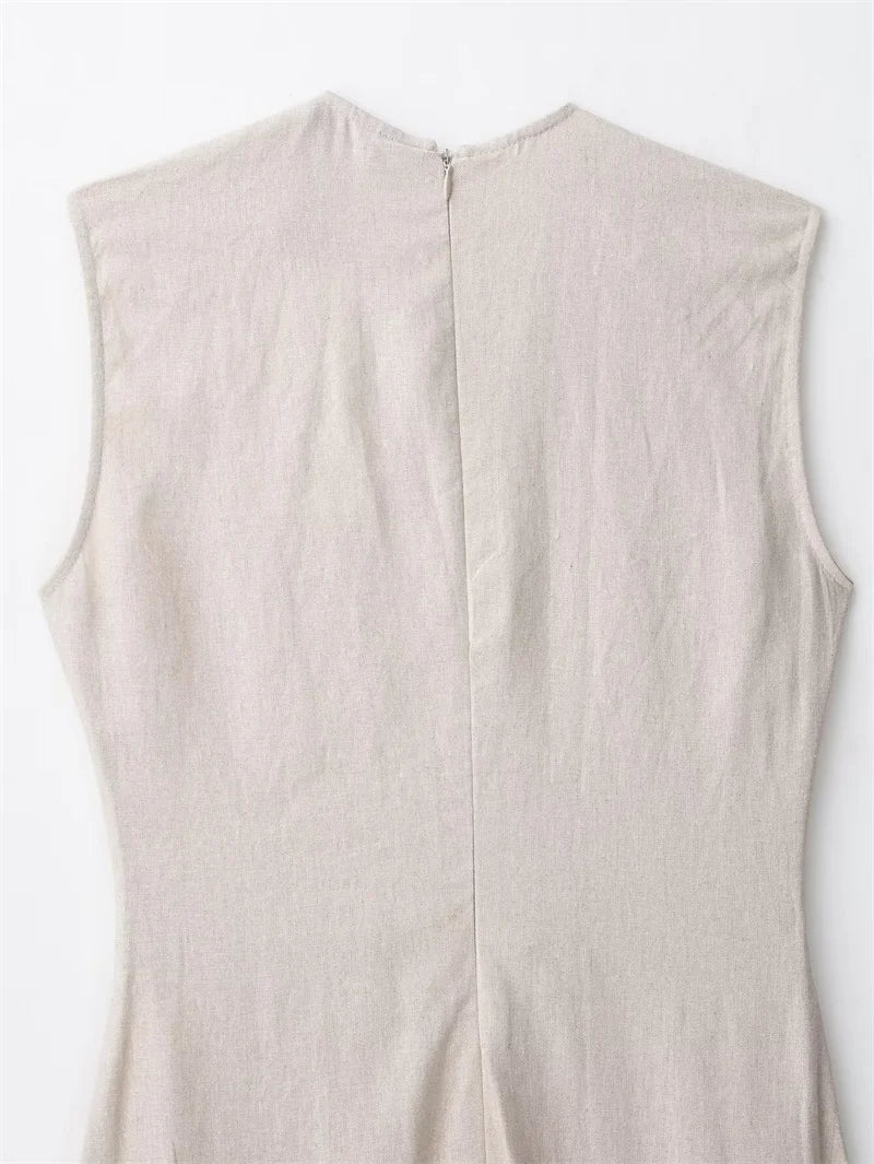 Women's Dresses 2025 New Linen Blend Button Trim Midi Skirt Elegant and chic women's long dress