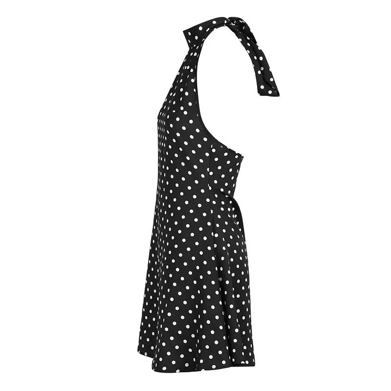 Women's Dresses New Summer Streetwear Fashion Dot Print Halter Dress Sexy Sleeveless Backless Elegant Female Dresses Clothing