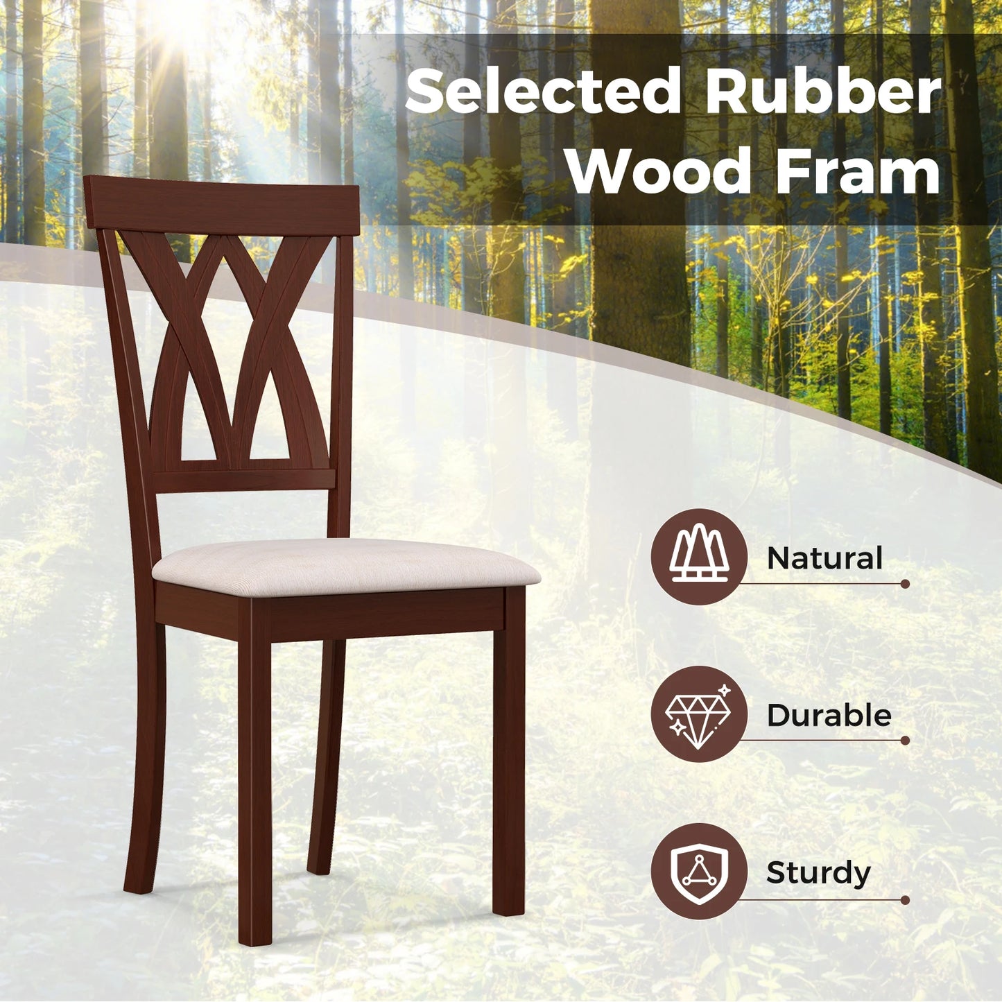 Armless Dining Chairs Set of 4 w/ Rubber Wood Frame Elegant Hollowed Backrest