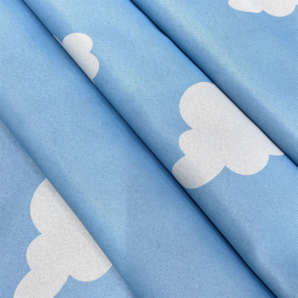 Blue Cartoon Curtains for Kids Bedroom Cloud Printed Curtains for Living Room Nursery Room Semi-Blackout Window Panel Drapes
