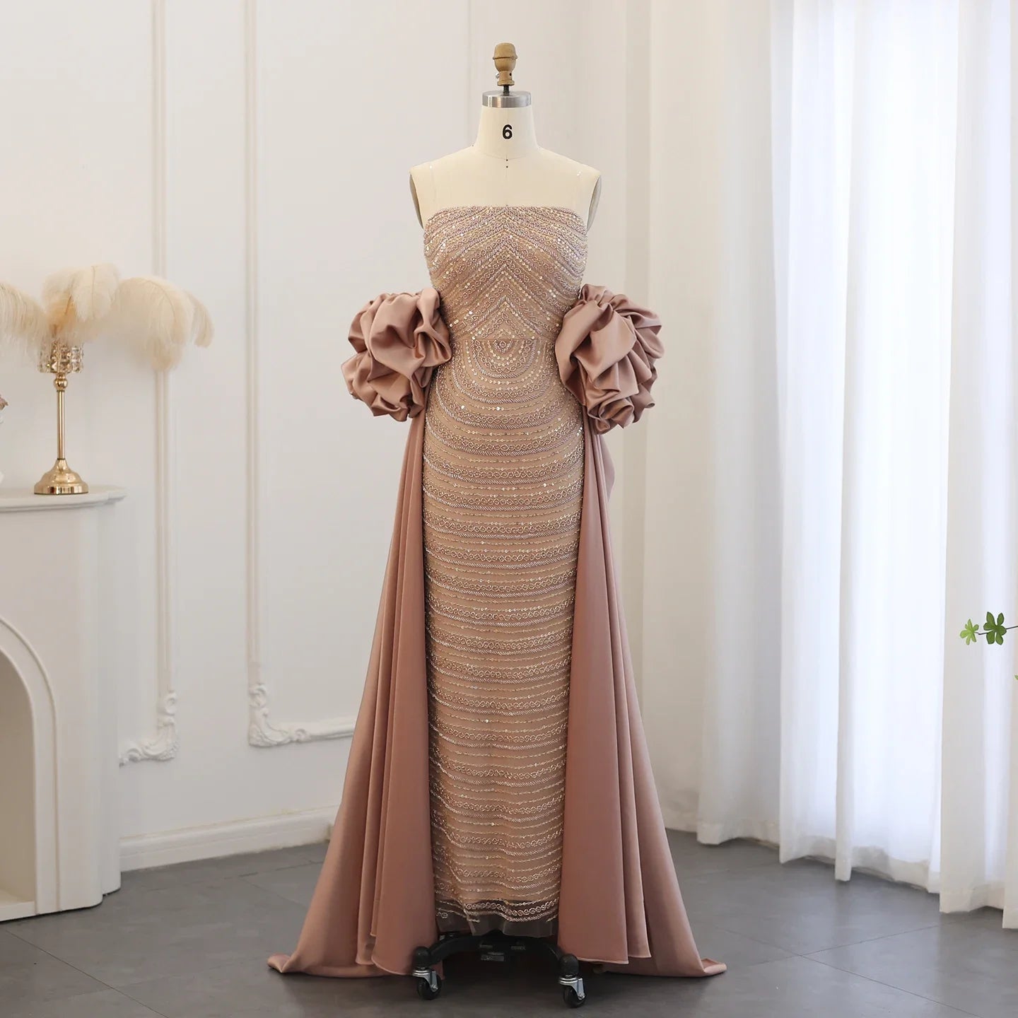 Sharon Said Luxury Arabic Dusty Rose Evening Dresses with Cape Dubai Strapless Midi Women Wedding Party Gowns SS492 Customized