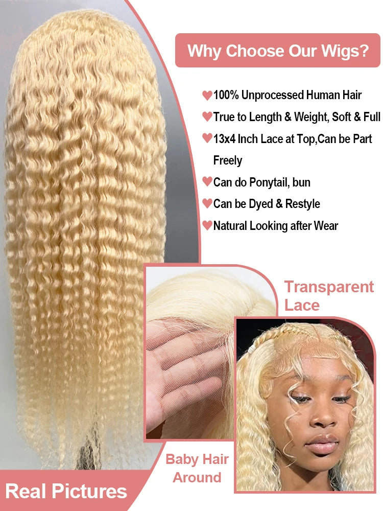 613 Blonde HD Lace Frontal Wig 13x4 13×6 Deep Wave Lace Front Human Hair Wig Colored Curly Wigs Water Wave Wigs For Women 