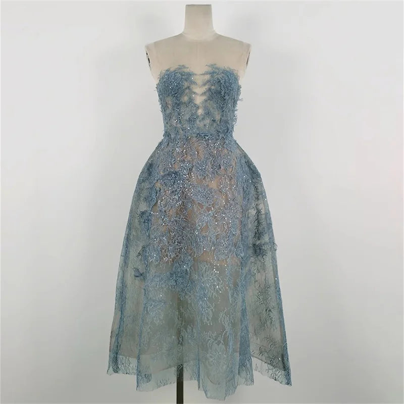 Womens dresses New lace flower sleeveless long dresses for summer 2025 Sexy backless  party dresses transparent Evening dresses