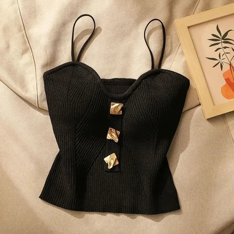 French Style Cross-knit Suspender Women's Summer Wear Sexy Beauty Camisole Slim High-end Bottom Bandeau Top