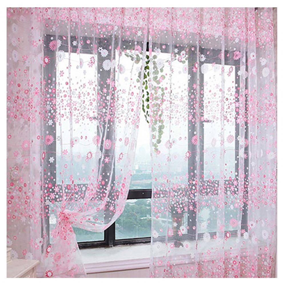 200X100cm Floral Pattern Window Curtain Summer Transparent Room Decor Window Screening Door Curtains Drape Panel Sheer Tulle