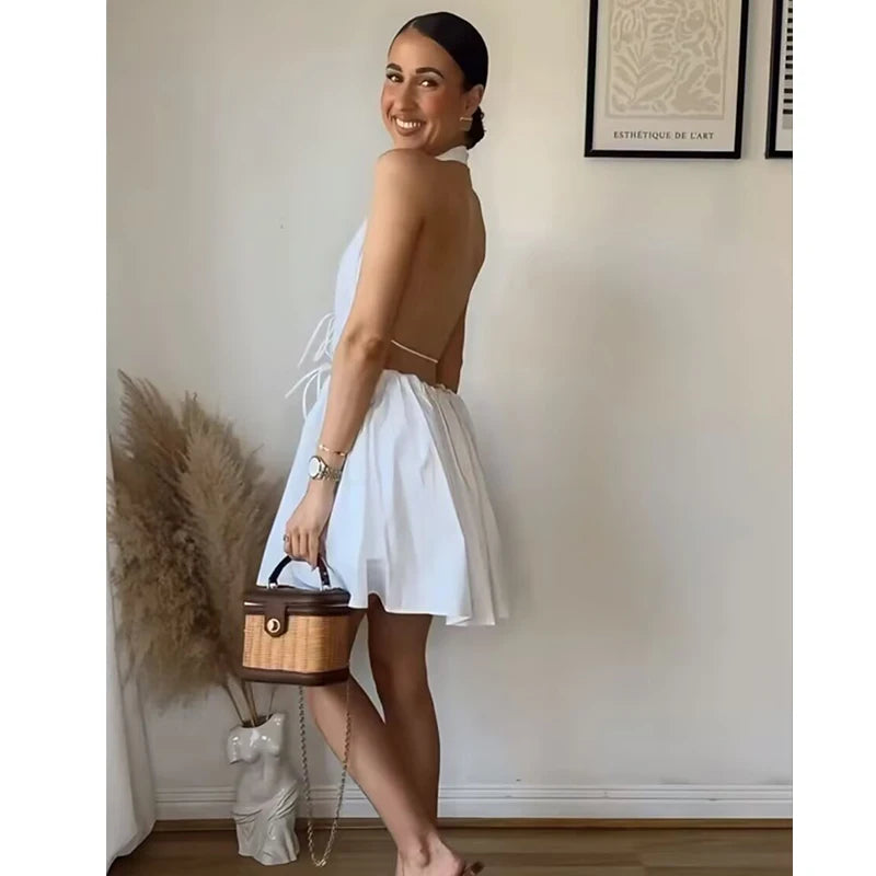 Dresses Women's 2025 New Dress Summer Fashion Elegant Hanging Neck Sexy Women's Youth Street Holiday Dress