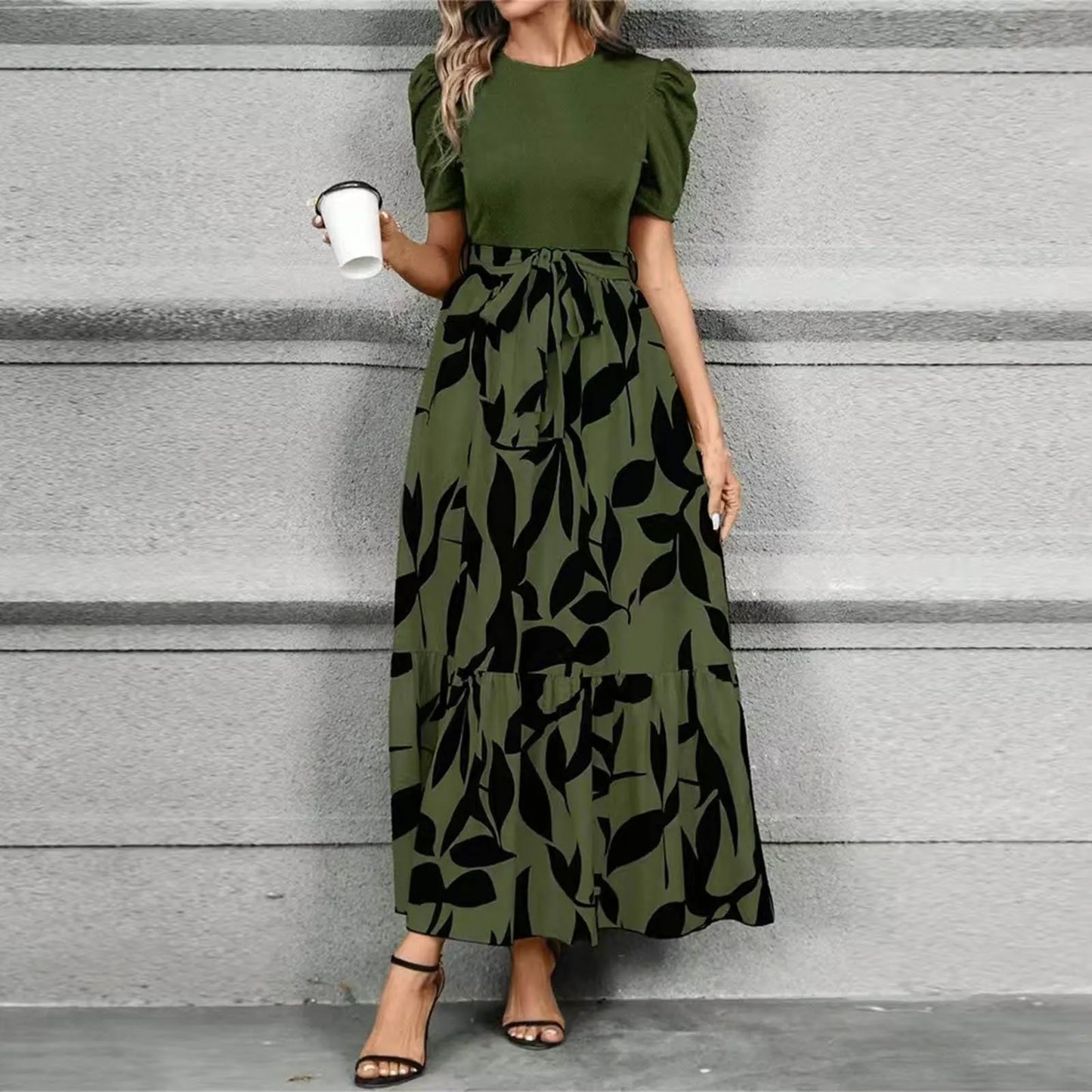 Dresses Elegant Office Lady Outfits A-line Lace-up Slim Fit Waist Ruffle Hem Skirt Women Dress Summer vestidos de mujer casuales
