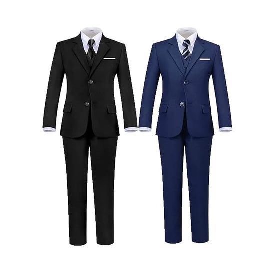Child 4 Pieces Jacket Vest Pants Tie Black 007 Photograph Suit Gentleman Kids Skinny Piano Dress Boys Host Evening Party Costume