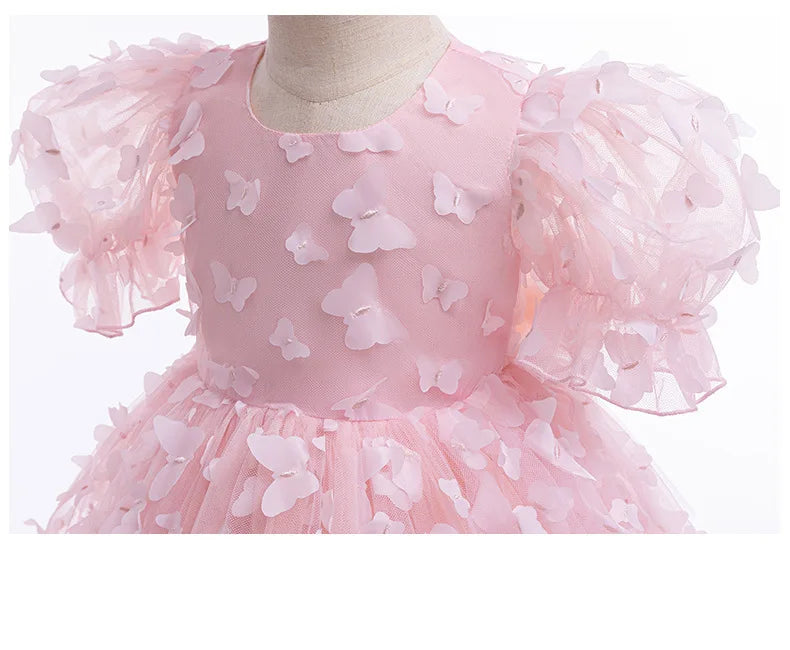 Baby Dresses Elegant Party Dresses For Girls Fashion Lace Sleeve Flower Girl Dress Embroidery Butterfly Children's Summer Dress