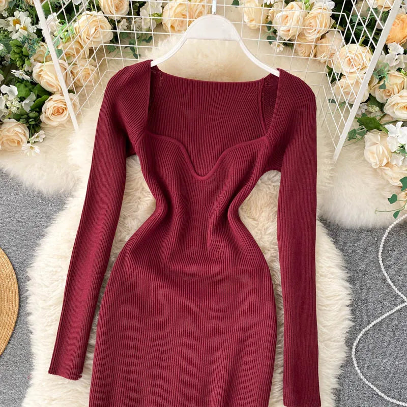 Dresses For Women 2026 Sexy Strapless Ribbed Knitted Bodycon Dress Women Winter Long Sleeve Midi Sweater Dress Clothes