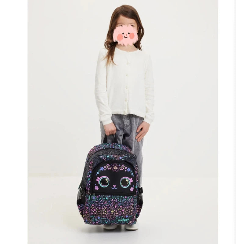 New Children'S Hot-Selling Schoolbag Female Cute High-Quality Black Cat Flower Pencil Case Lunch Bag Trolley Bag Back To School