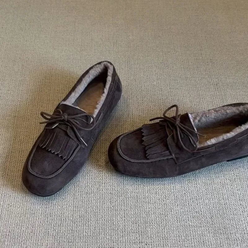 Boots for Women 2025 Hot Sale Warm Women's Flats Daily Casual Flats Women Bow Tie Fringe Round Toe Soft Bottom Boots Ladies