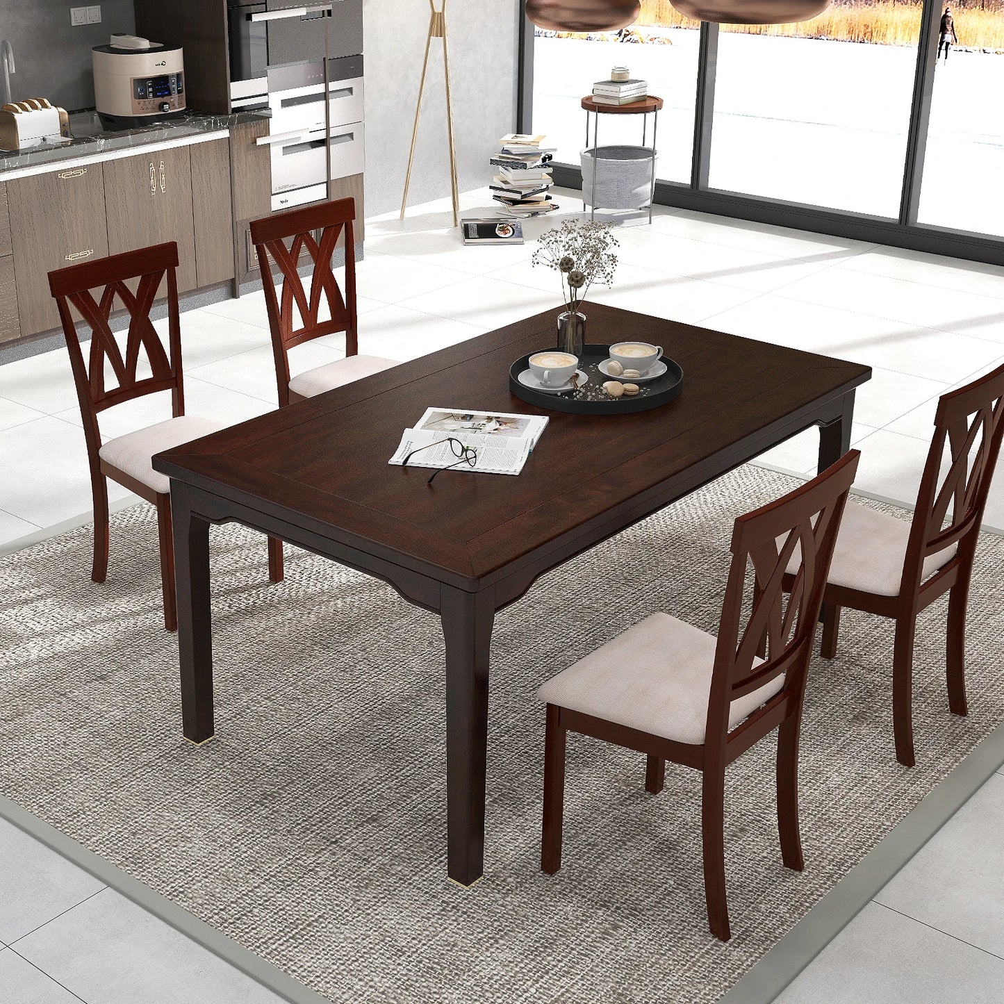 Armless Dining Chairs Set of 4 w/ Rubber Wood Frame Elegant Hollowed Backrest