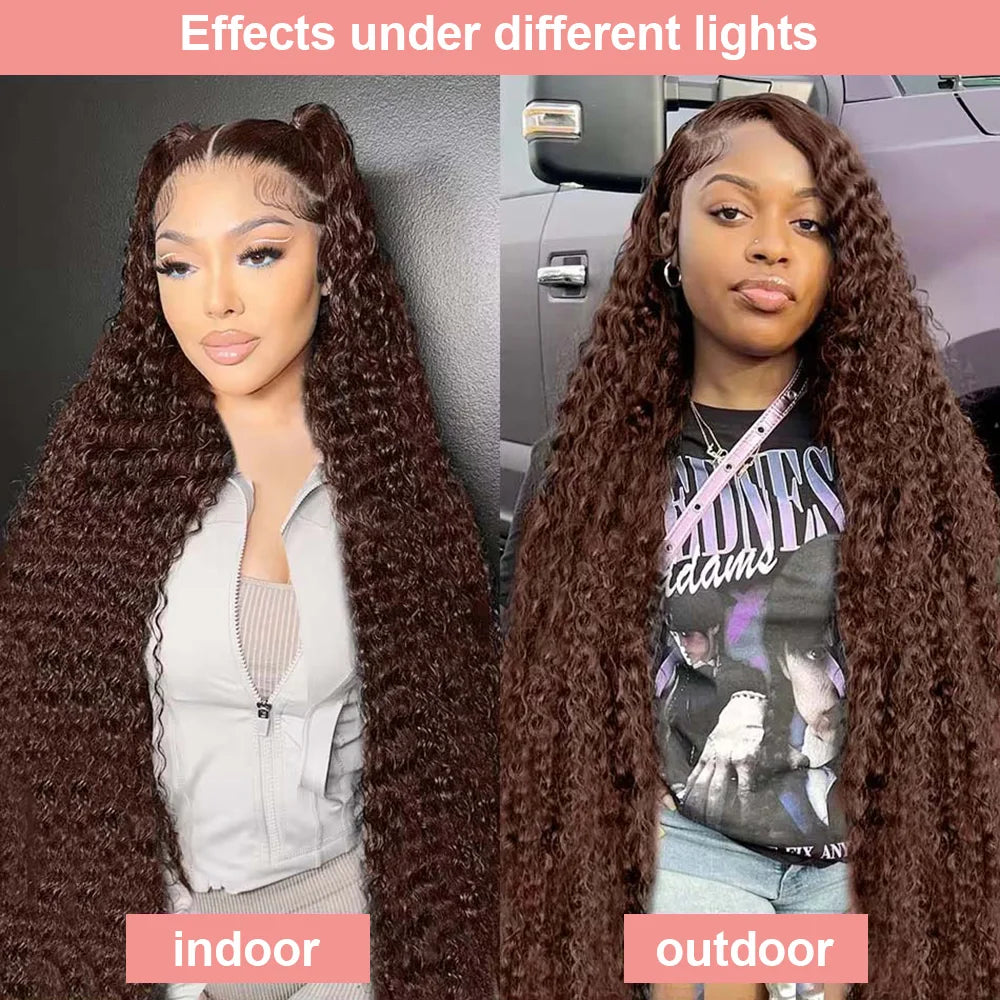 Deep Curly Human hair Wigs Chocolate Brown 13x4 13x6 Hd Lace Frontal Wig Colored Water Wave Lace Front Wig For Women 30 36 Inch