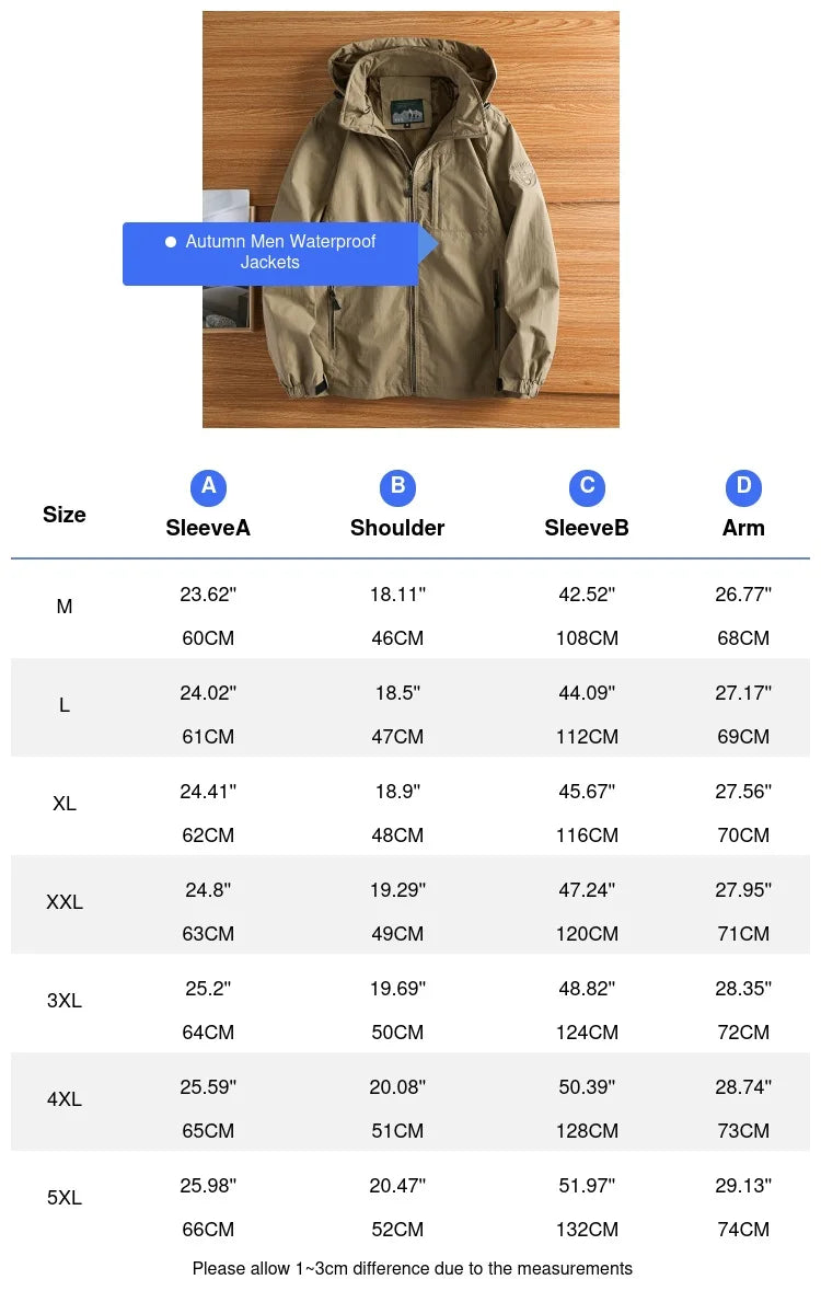 Autumn Men's Hiking Waterproof Jackets Men Outdoor Quick Dry Sports Climbing Hooded Coats Men Breathable Windbreaker Jackets 5XL