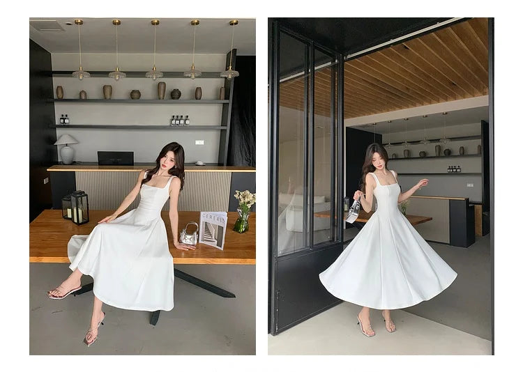 Women's Elegant Red Evening Dresses Sleeveless Wedding Guest Dress Spaghetti Strap A-Line White Party Female Prom gown Vestidos