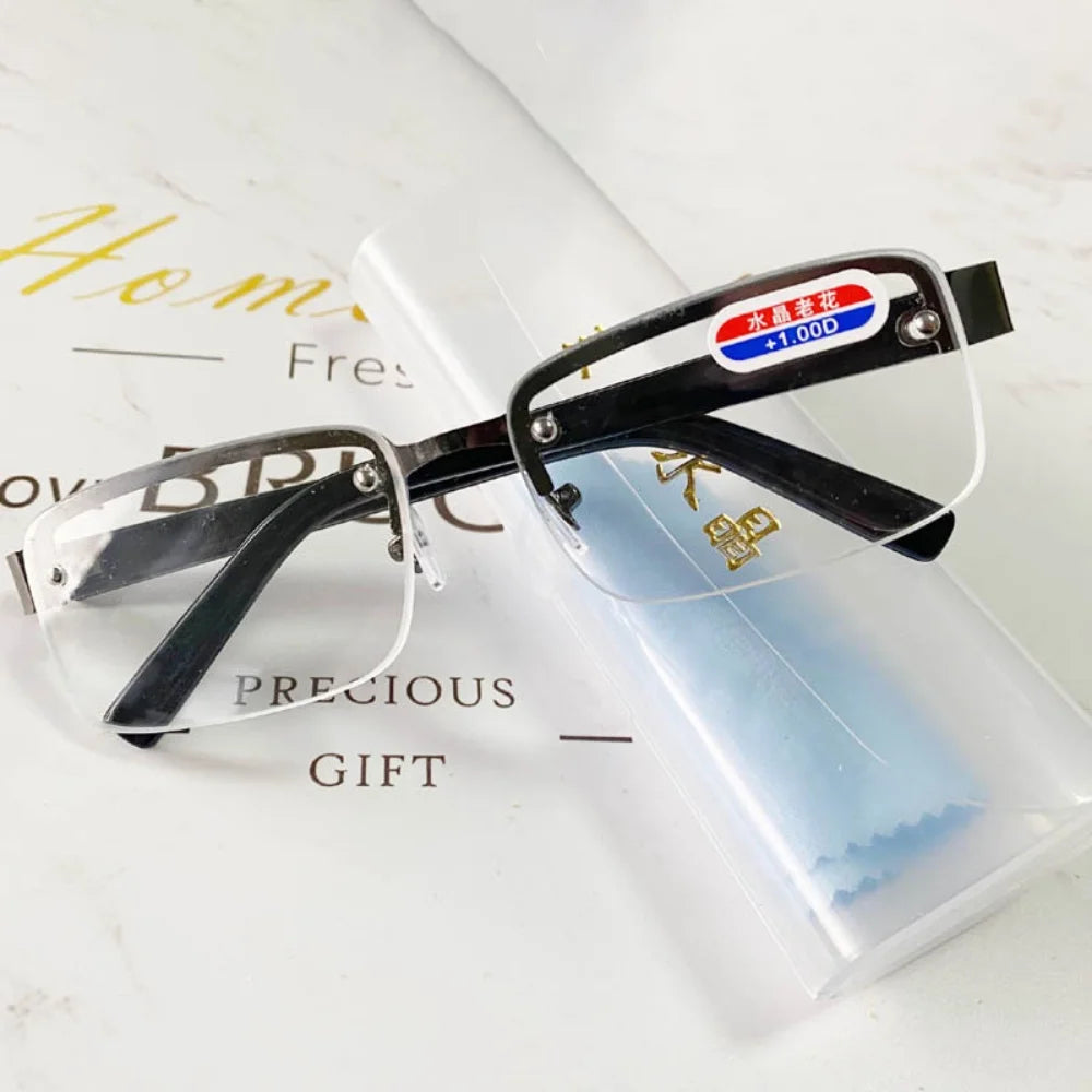 Classic High-quality Half-frame Reading Glasses Mens Vintage Natural Original Stone Presbyopia Eyeglasses  Diopter +1.0 To +4.0