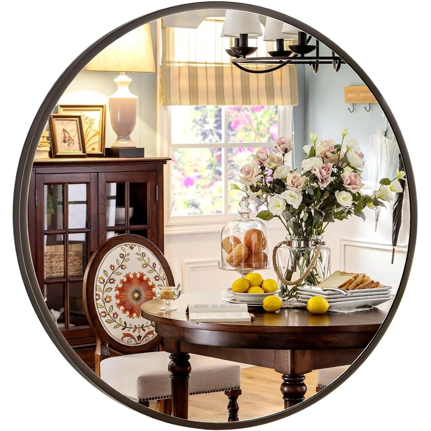 36 Inch Round Metal Wall Mirror Stylish Circle Mirror for Entryway, Bathroom, and Living Room Decor Matte Circle Wall Mirror