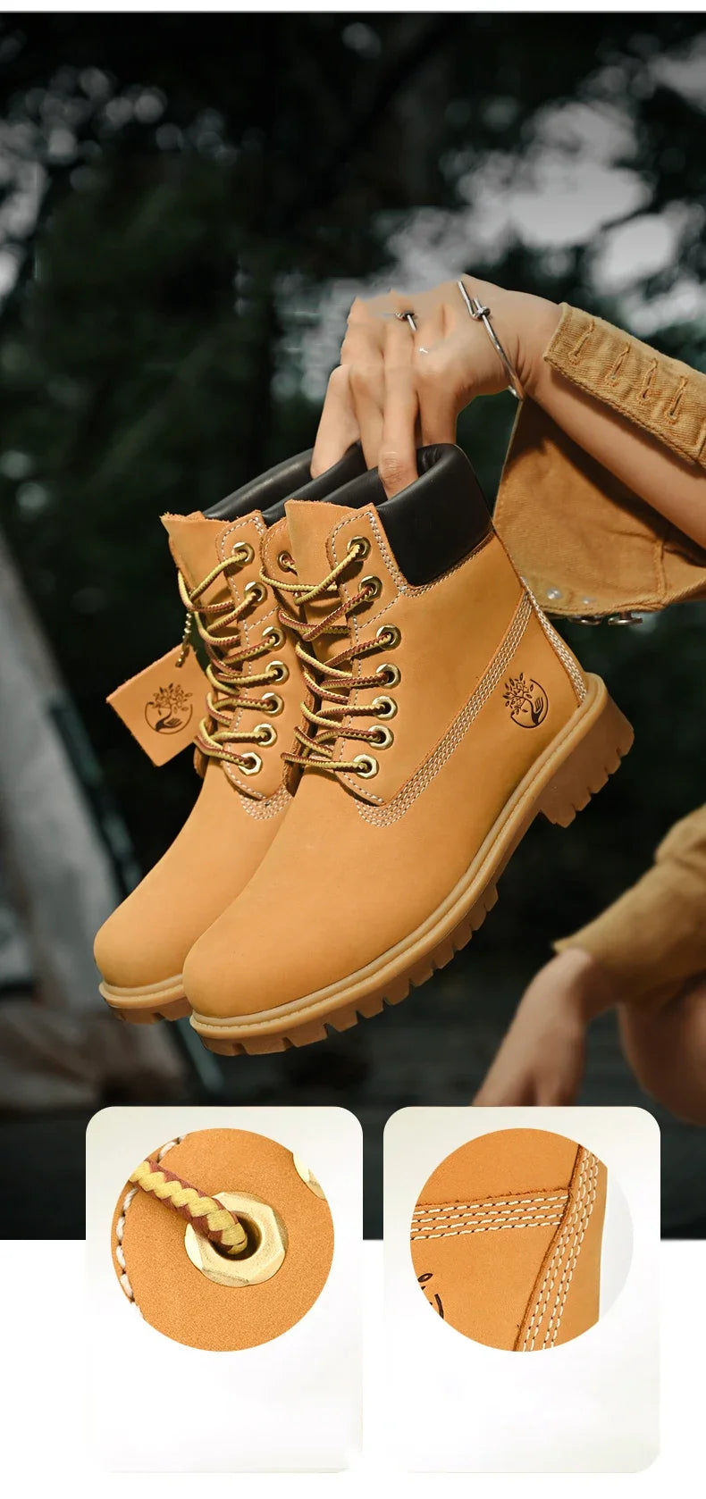 Boots Men High Top Boots High Quality Women Leather Shoes Fashion Outdoor Sneakers Men Lace Up Non-Slip Ankle Boots for Couple