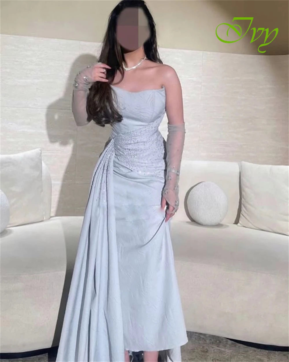 Customized Exquisite Strapless Sleeveless Evening Dress High Quality Chiffon Prom Dresses Temperament Bridal Party Gowns