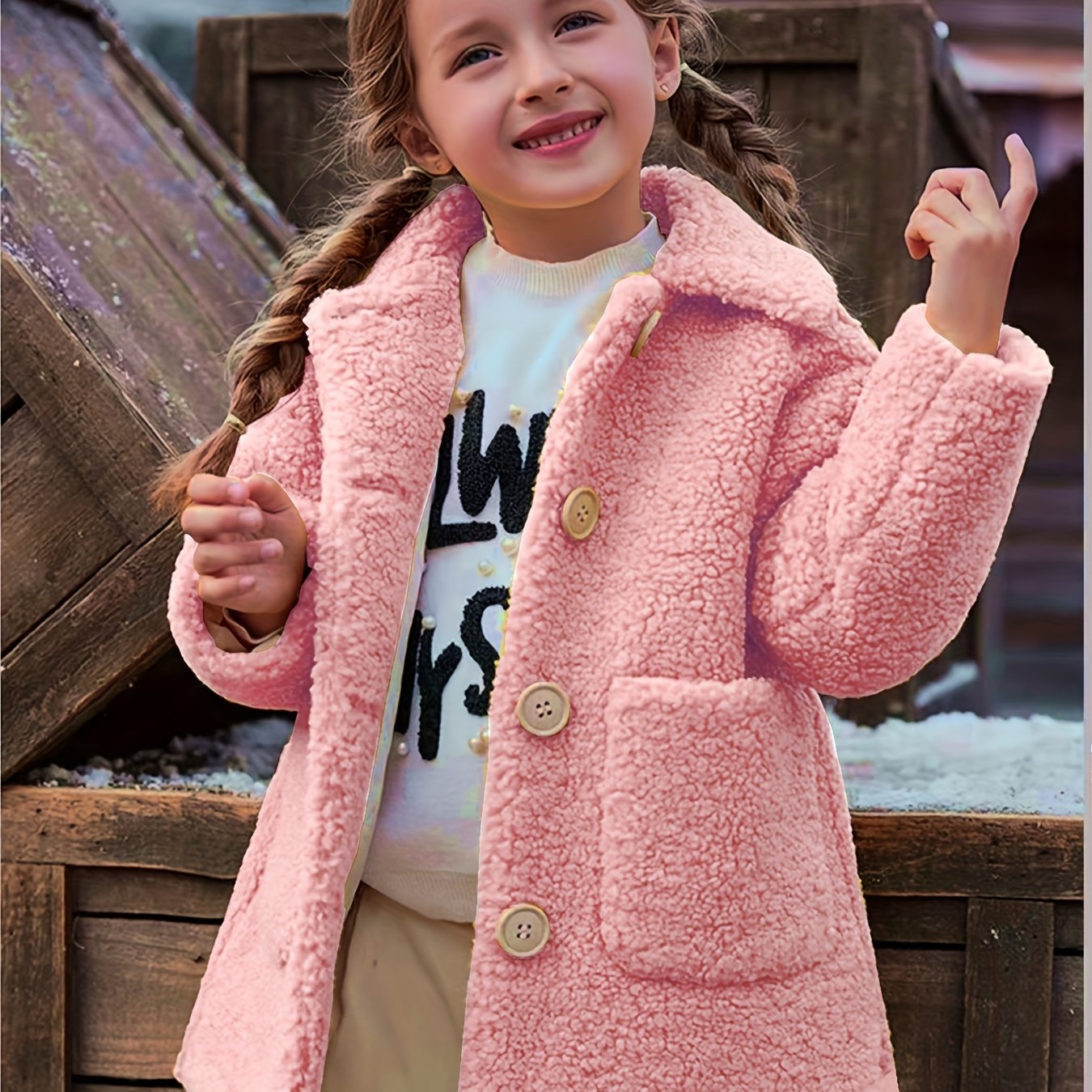 Girls' Cozy Fleece Jacket - Two-Tone Color Block with Plush Lining, Long Sleeves & Button Front, Casual Korean Style Winter Outerwear for Youngsters, Youngsters'S Winter Jacket | Buttonup Front Jacket | Plush Lining Jacket