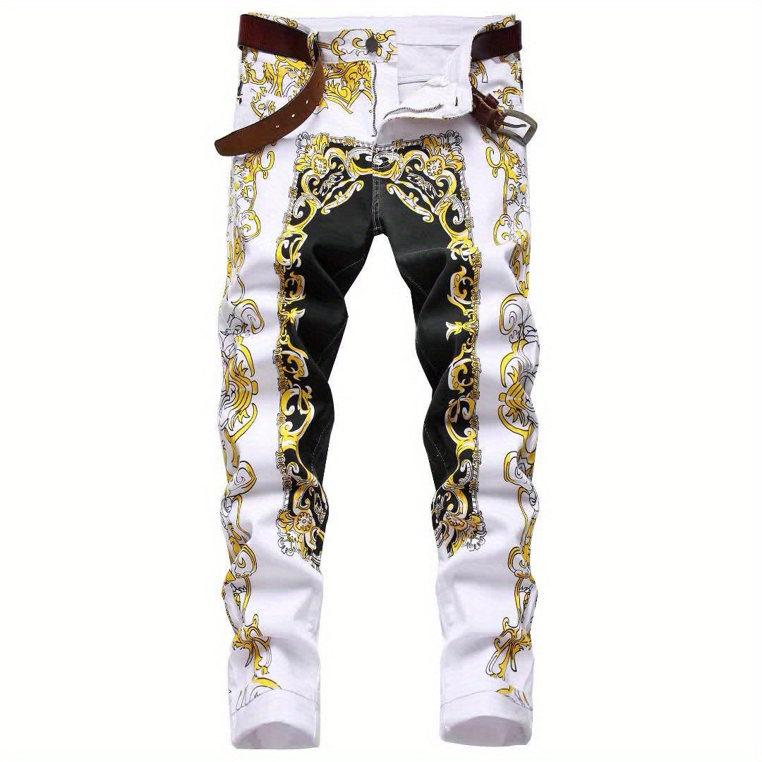 Mens Printed Jeans - Premium Jeans for Men Slim Fit - Skinny Stretch Denim Printed Pants for Men