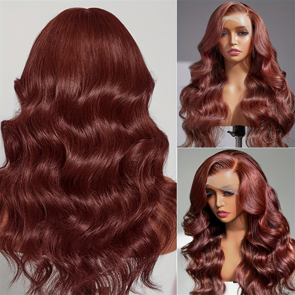 Reddish Brown Lace Front Human Hair Wigs Body Wave 13x6 HD Lace Frontal Wig Preplucked Dark Red Brown Lace Front Wig