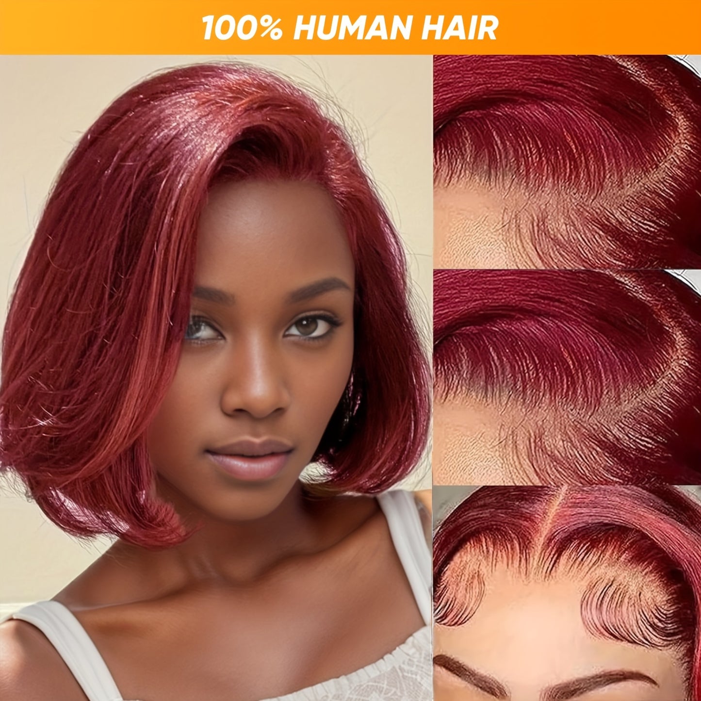 13x4 99J Lace Front Bob Wigs Human Hair Wig 150% Density 13x4 HD Lace Front Bob Human Hair Wig For Women Pre Plucked With Bleached Knots Natural Hairline And Women's Wig Used Daily Party Cosplay Holiday