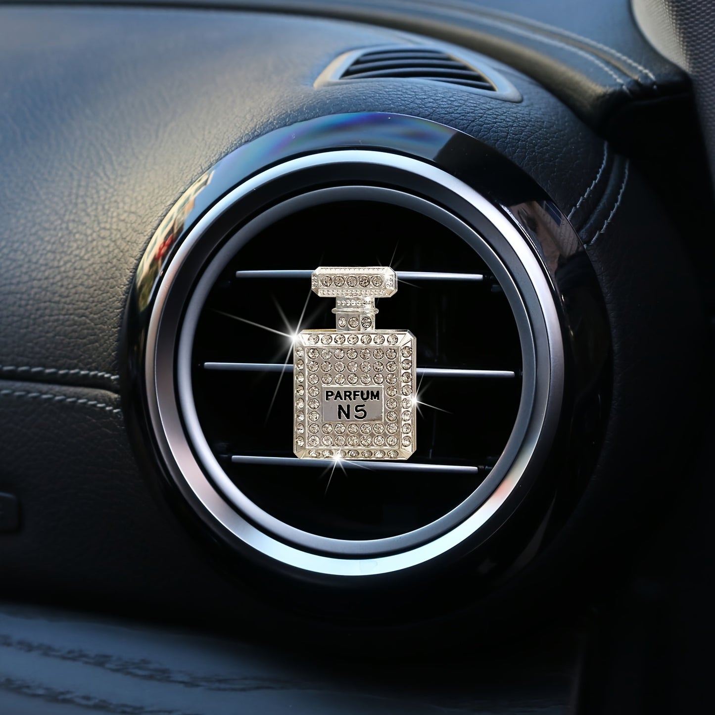 Luxurious Rhinestone Car Perfume Bottle - Women's Car Air Freshener - Parfum N5 - 45mm/1.77in x 29mm/1.14in - Includes Aroma Source: Scented Stick