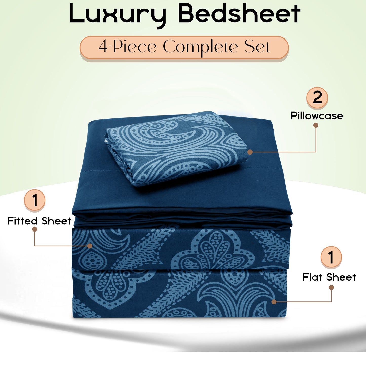 Lux Decor 6 Pieces Paisley Bed Sheet, Breathable Hotel Style Sheets, Microfiber Sheets Deep Pockets, Easy-Fit, Soft & Wrinkle Free Oeko-Tex Cooling Bed Sheets
