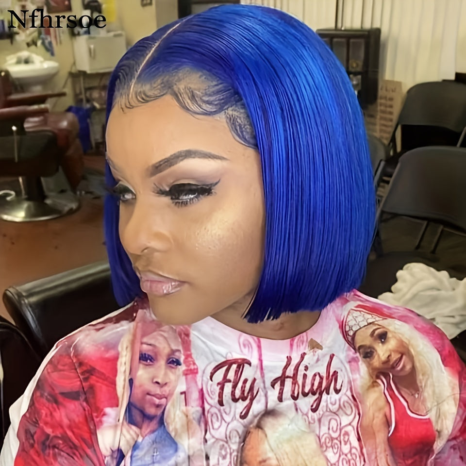 180% Density Dark Green Blue Bob Wig - Human Hair with 13x4 Lace Front - Realistic & Vibrant - Straight Style for Women