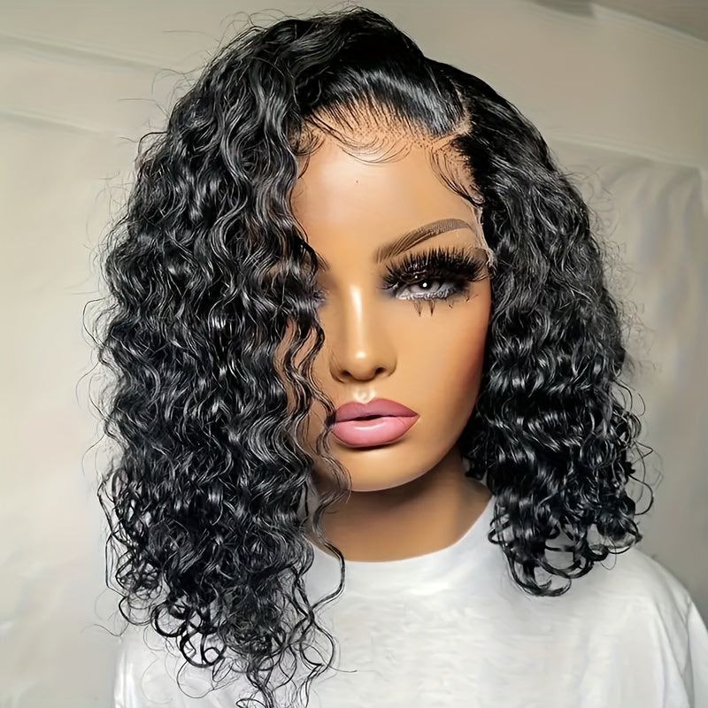 150% Density Water Wave Bob Wig - 13x4 Lace Frontal, Pre-Plucked Natural Hairline, Remy Brazilian Human Hair, Short Curly Style for Women, Versatile & Stylish Look, Hair Wig, Cranberry