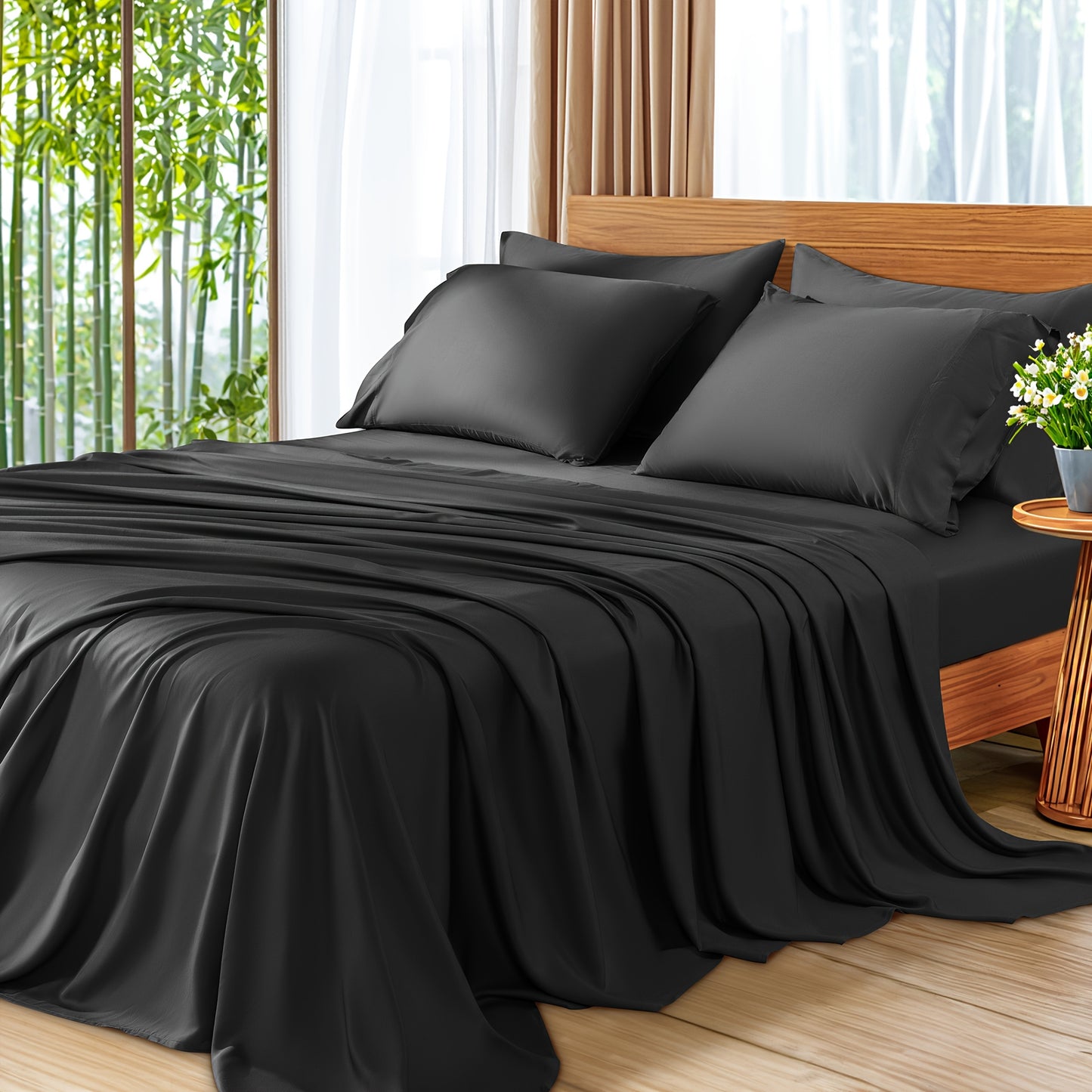 6pcs Cooling Bamboo Bed Sheet Set, Deep Pocket 16" Bed Sheet, Luxury Soft Hotel Sheet Set
