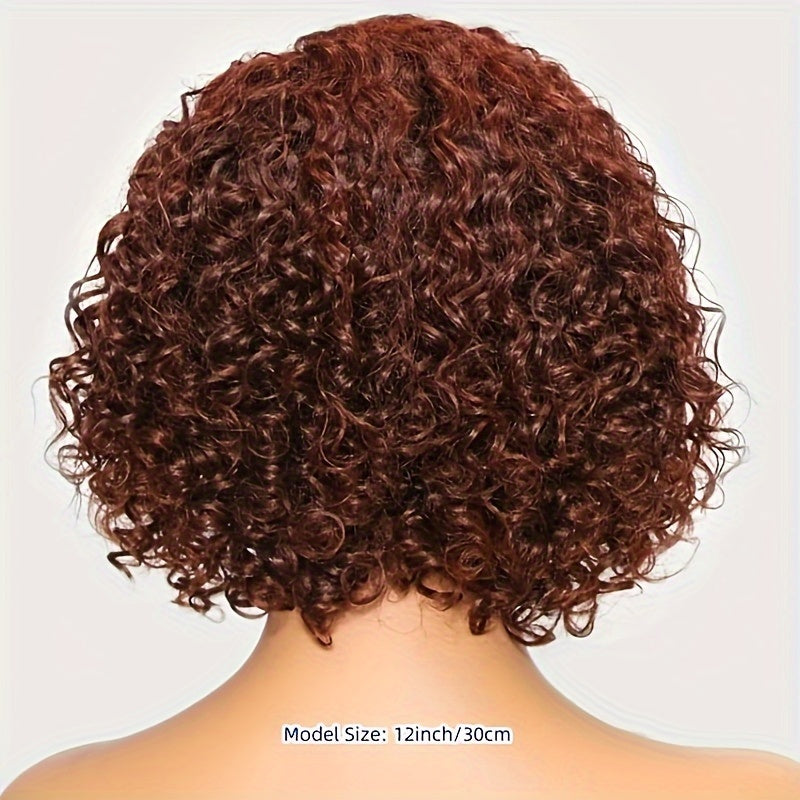 KLAIYI Glueless Reddish Brown Curly Bob Wig - 7x5 Lace Front, Pre-Cut, Pre-Plucked, Pre-Bleached Human Hair Wig for Women - Easy to Wear, Put On and Go, Natural Hairline, No Shedding, No Tangle
