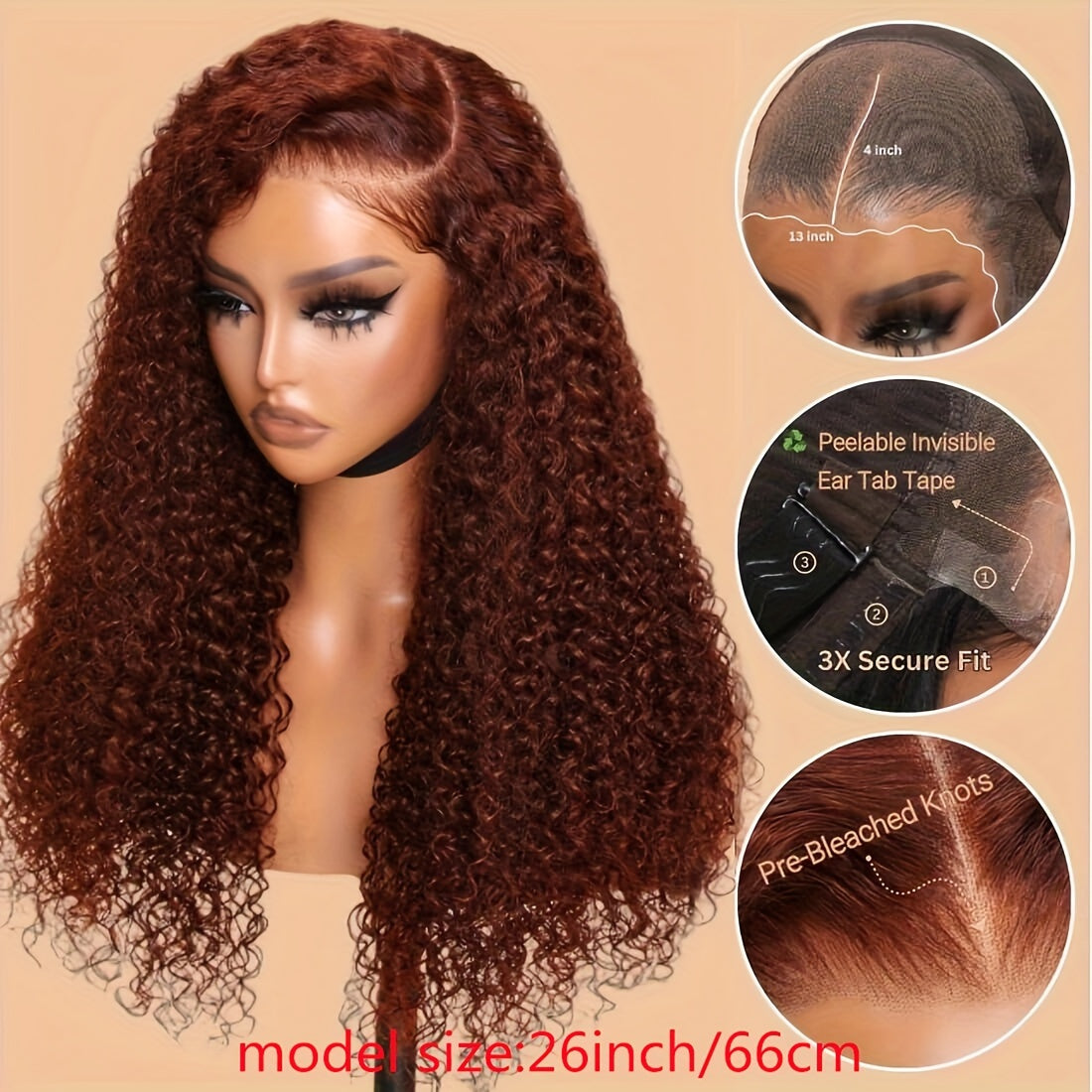UNICE 24 inch Jerry Curly Reddish Brown Pre Plucked Pre Cut Lace Wig - 13x4 Ear to Ear Lace Front Wigs Human Hair Glueless Frontal Wig - Bleached Knots Put on and Go