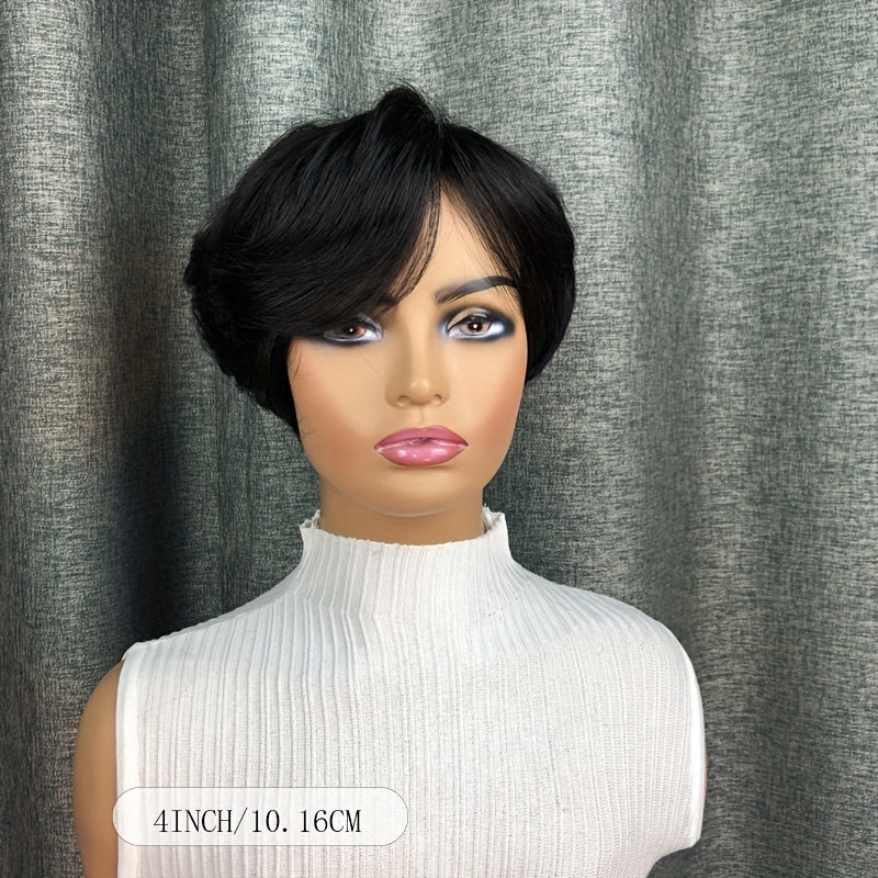Elegant Natural Black Straight Bob Wig with Side Bangs for Women - 150% Density, Glueless Human Hair, Machine Made, Brazilian Virgin Hair