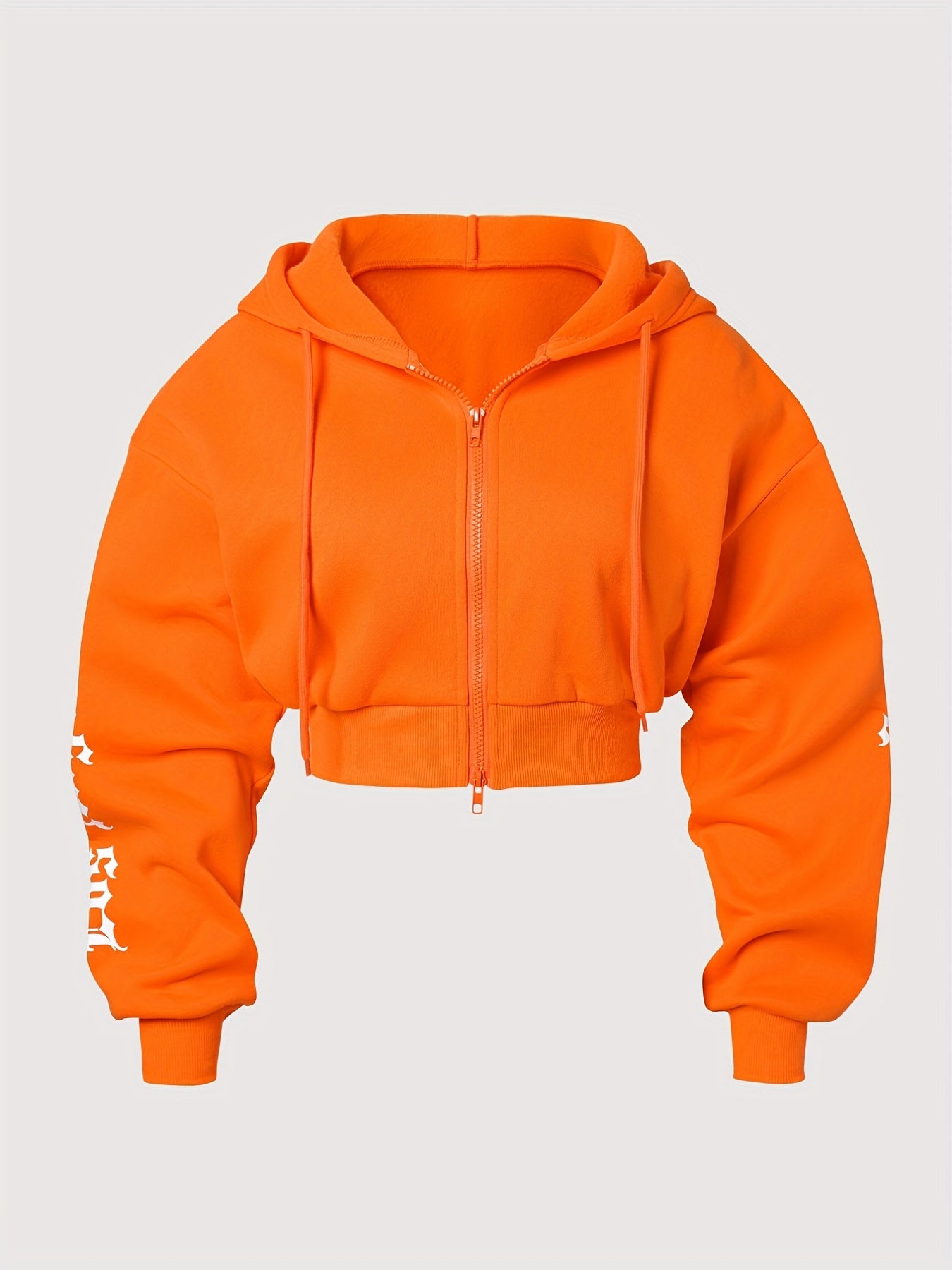Women's Bright Orange Hooded Zip-Up Jacket with "SOMETHING for JUDY" Back Print - YOUNG Style Mid-Stretch Machine-Washable Spring/Fall Outerwear