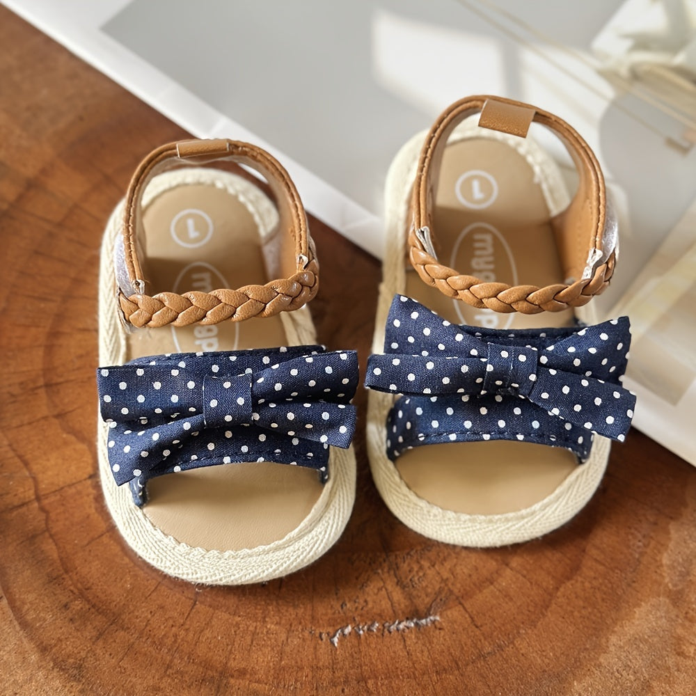 Adorable Toddler Girls Bow Sandals with Delicate Fabric Bows - Flexible Braided Strap, Non-slip Soft Sole for Playful Steps - Adjustable Hook & Loop Fastener for Secure Fit - Perfect Summer Shoes for Little Explorers