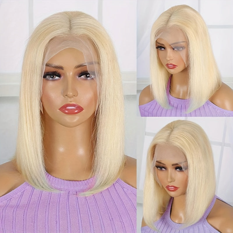 180% Density 613 Blonde Short Bob Wig Human Hair 13x4 HD Lace Front Wigs 10A Brazilian Straight Short Bob Wigs For Women Pre-plucked Natural Hairline Wig with Baby Hair