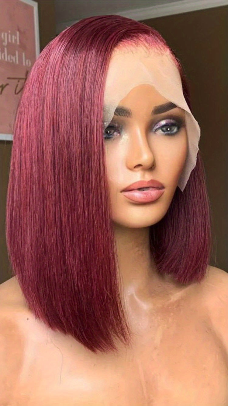 13*4 Red Straight Bob Wig - 180% Density Remy Human Hair Wig with Pre-Plucked Lace Front for Women and Girls