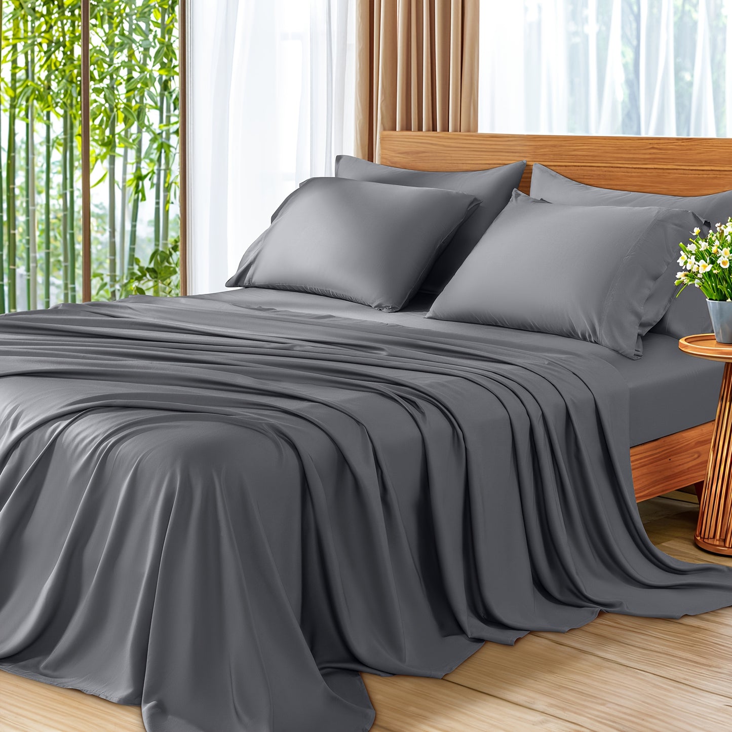 6pcs Cooling Bamboo Bed Sheet Set, Deep Pocket 16" Bed Sheet, Luxury Soft Hotel Sheet Set