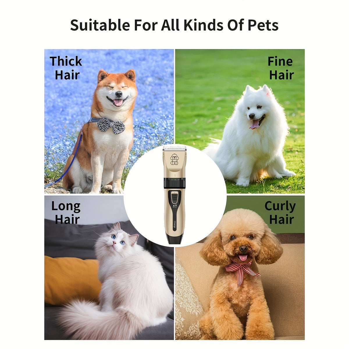 Low-Noise Professional Cordless Pet Grooming Clipper - USB Rechargeable Dog & Cat Hair Trimmer for All Pet Sizes & Hair Lengths - Lithium Battery-18650 Series, Suitable for Cats, Dogs & Human Hair