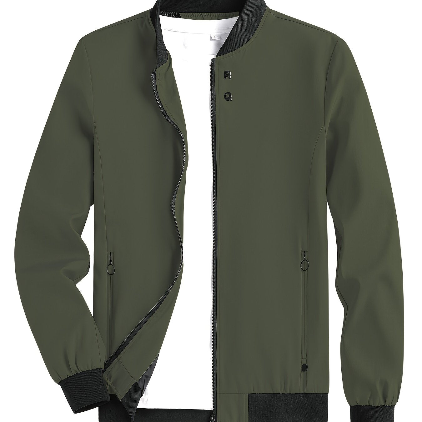 Windproof Slim Fit Long-sleeved Jacket - Casual Stand Collar Zippered Top - Suitable For Spring And Autumn