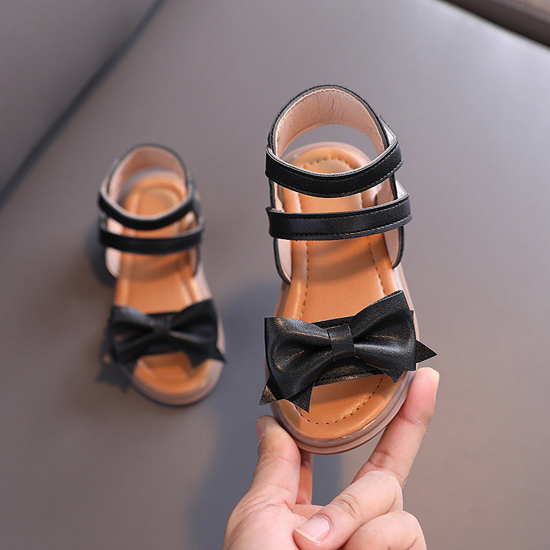 Adorable Bow-Adorned Casual Sandals For Baby Girls, Soft Sole Sandals Perfect For Walking