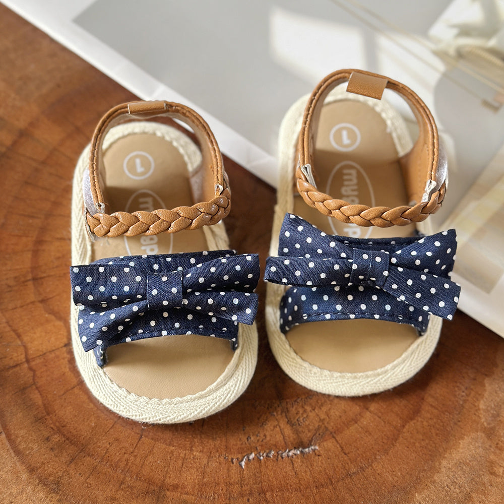 Adorable Toddler Girls Bow Sandals with Delicate Fabric Bows - Flexible Braided Strap, Non-slip Soft Sole for Playful Steps - Adjustable Hook & Loop Fastener for Secure Fit - Perfect Summer Shoes for Little Explorers